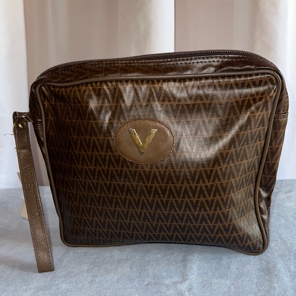 V-Pattern Brown Leather Men's Bag - Picture 1 of 7